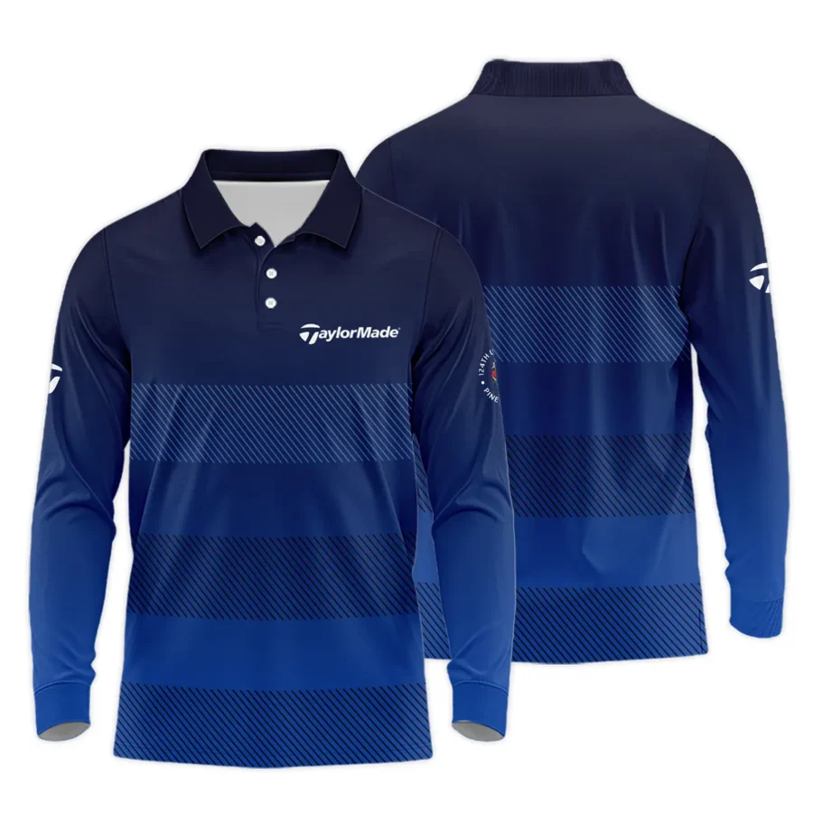 Taylor Made 124th U.S. Open Pinehurst Long Polo Shirt Sports Dark Blue Gradient Striped Pattern All Over Print Long Polo Shirt For Men
