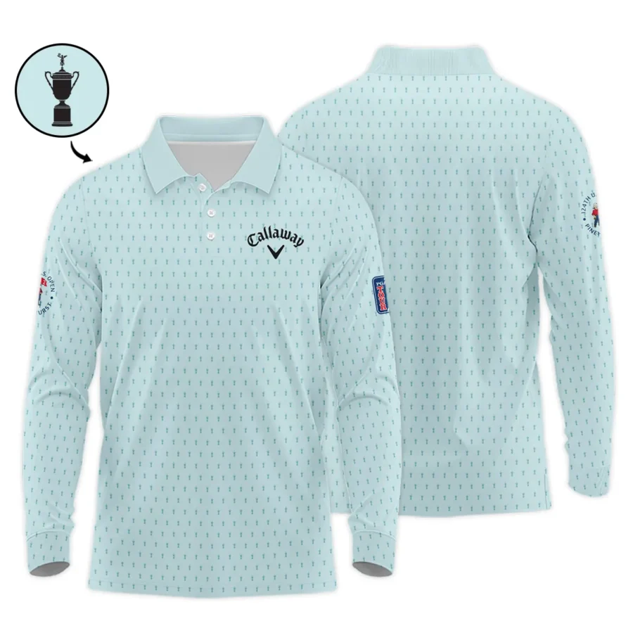 Sports 124th U.S. Open Callaway Pinehurst Long Polo Shirt Cup Pattern Pastel Green All Over Print Long Polo Shirt For Men