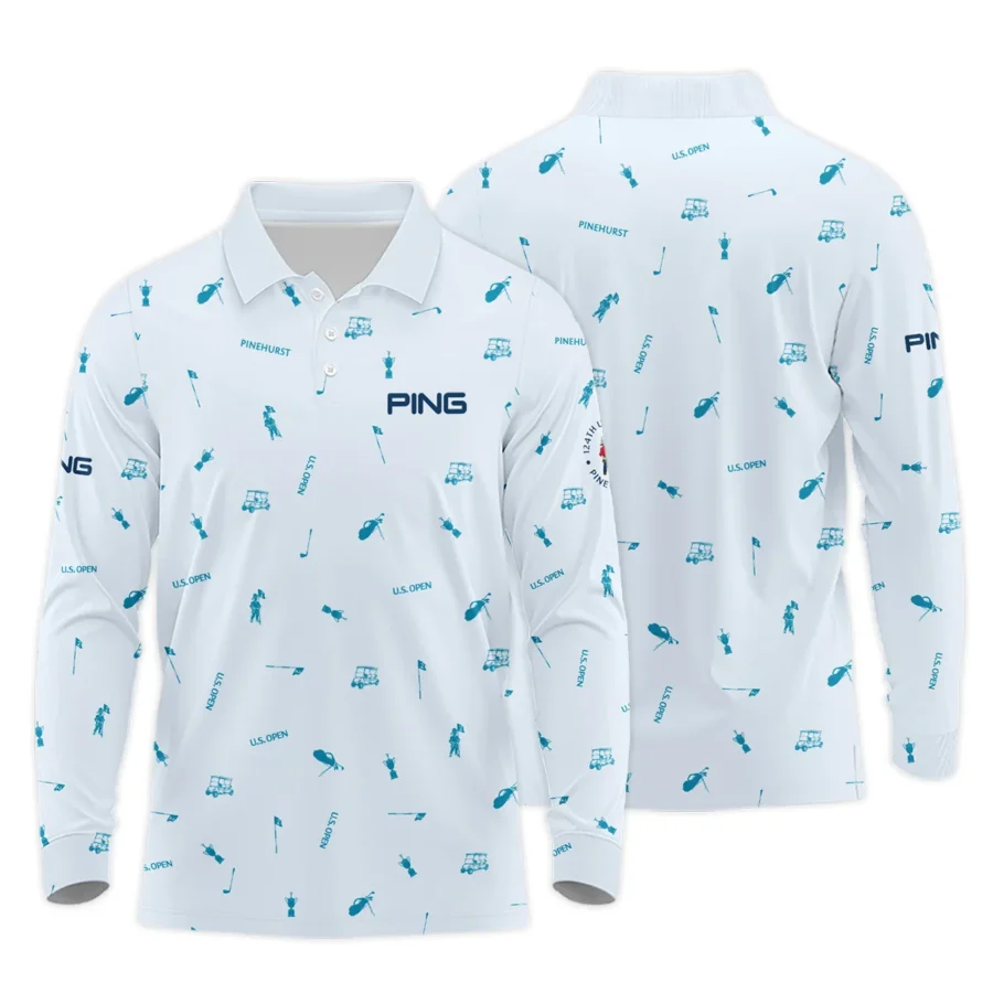 Ping 124th U.S. Open Pinehurst Long Polo Shirt Light Blue Pastel Golf Pattern All Over Print Long Polo Shirt For Men