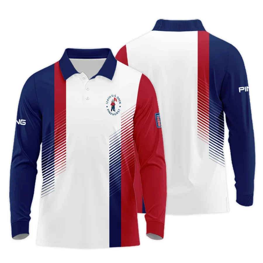 124th U.S. Open Pinehurst Sports Ping Long Polo Shirt Golf Blue Red All Over Print Long Polo Shirt For Men