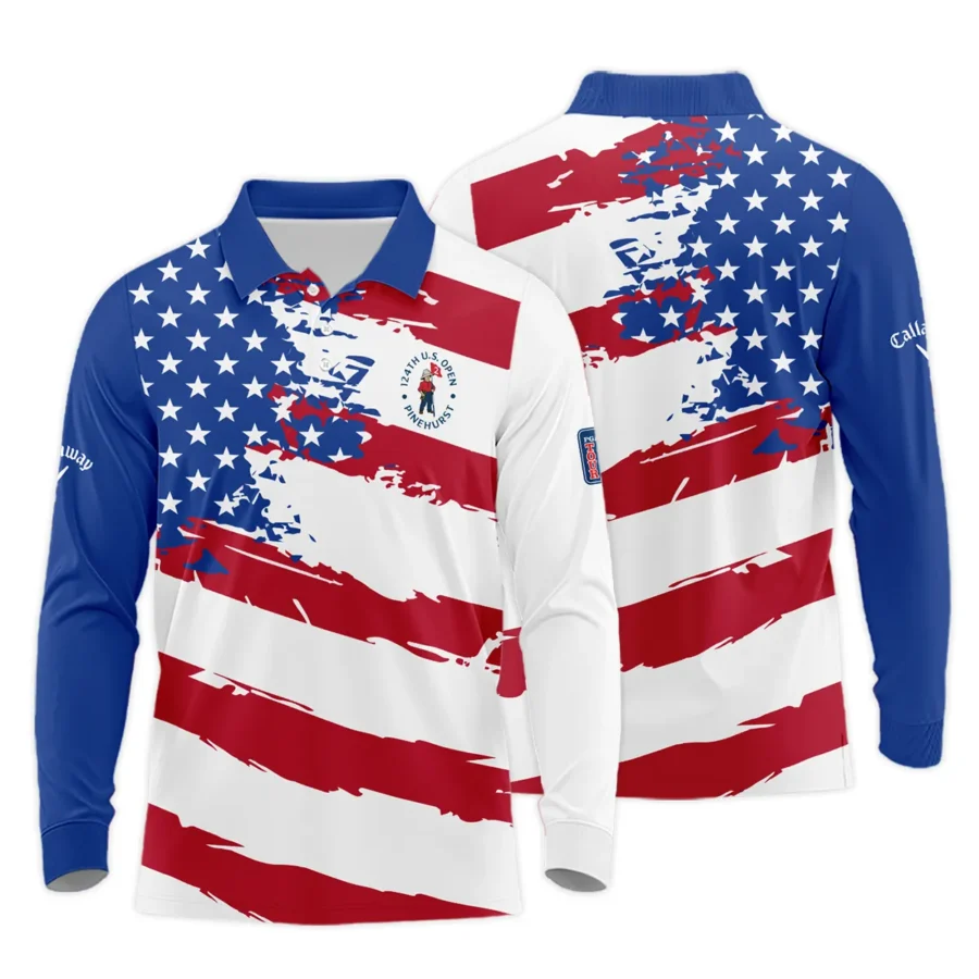 Sports Callaway 124th U.S. Open Pinehurst Long Polo Shirt USA Flag Grunge White All Over Print Long Polo Shirt For Men
