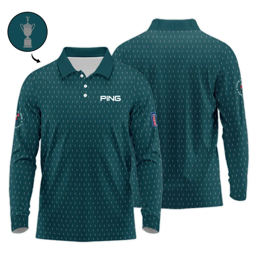 Ping 124th U.S. Open Pinehurst Sports Long Polo Shirt Cup Pattern Green All Over Print Long Polo Shirt For Men