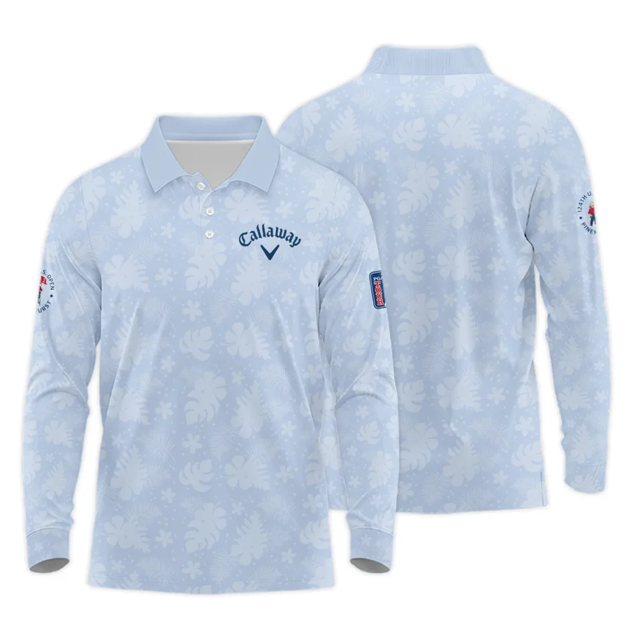 124th U.S. Open Pinehurst Callaway Golf Long Polo Shirt Light Blue Pastel Floral Hawaiian Pattern All Over Print Long Polo Shirt For Men