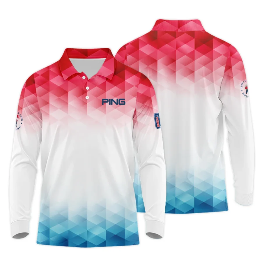 124th U.S. Open Pinehurst Ping Golf Sport Long Polo Shirt Blue Red Abstract Geometric Triangles All Over Print Long Polo Shirt For Men