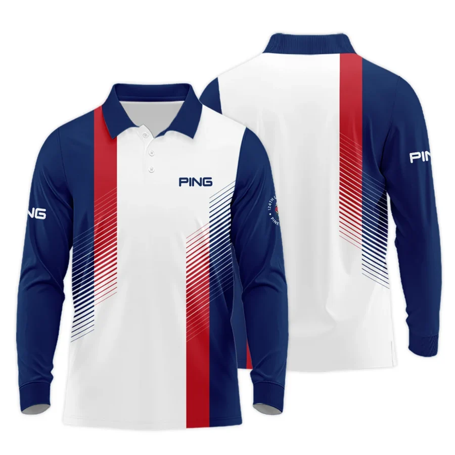 Sport Ping 124th U.S. Open Pinehurst Golf Long Polo Shirt Blue Red Striped Pattern White All Over Print Long Polo Shirt For Men