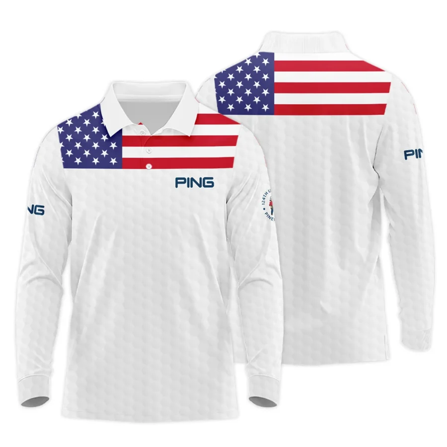 Ping 124th U.S. Open Pinehurst Long Polo Shirt USA Flag Golf Pattern All Over Print Long Polo Shirt For Men