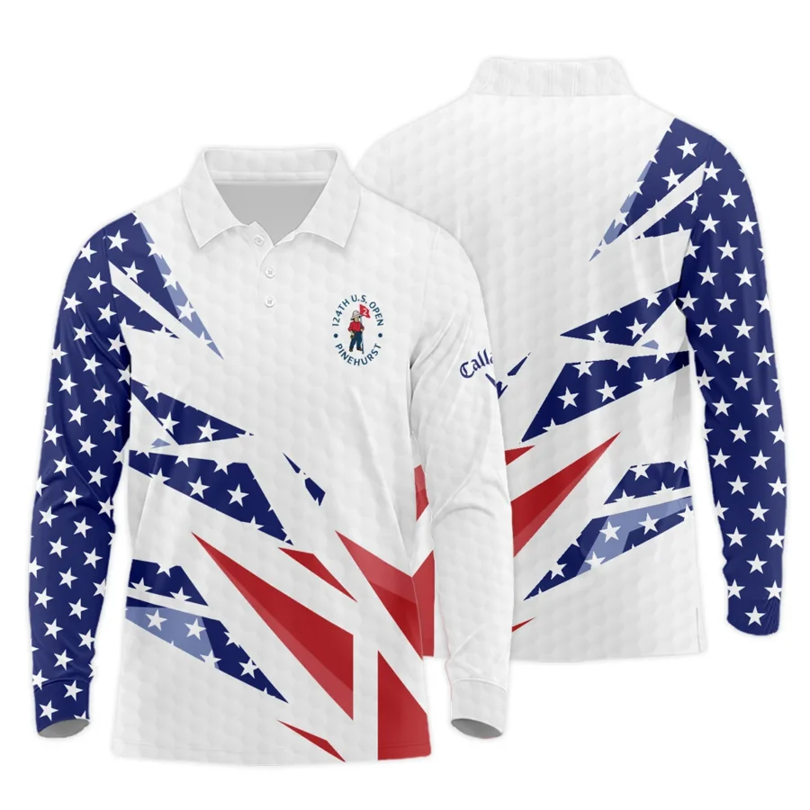 124th U.S. Open Pinehurst Callaway Long Polo Shirt Golf Pattern White USA Flag All Over Print Long Polo Shirt For Men