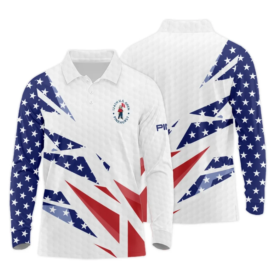 124th U.S. Open Pinehurst Ping Long Polo Shirt Golf Pattern White USA Flag All Over Print Long Polo Shirt For Men