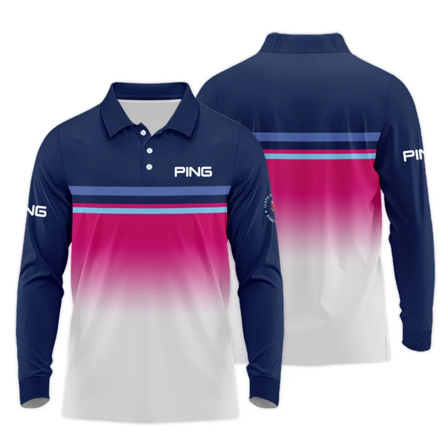 Sport Ping 124th U.S. Open Pinehurst Long Polo Shirt White Strong Pink Very Dark Blue Pattern  All Over Print Long Polo Shirt For Men