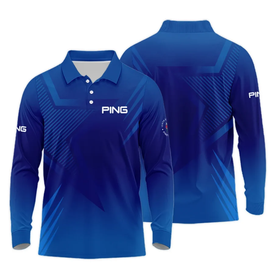 124th U.S. Open Pinehurst No.2 Ping Long Polo Shirt Dark Blue Gradient Star Pattern Long Polo Shirt For Men