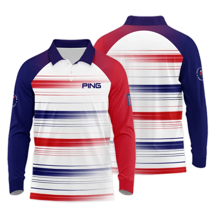 Sport Ping 124th U.S. Open Pinehurst Long Polo Shirt Straight Lines Blue Red Long Polo Shirt For Men