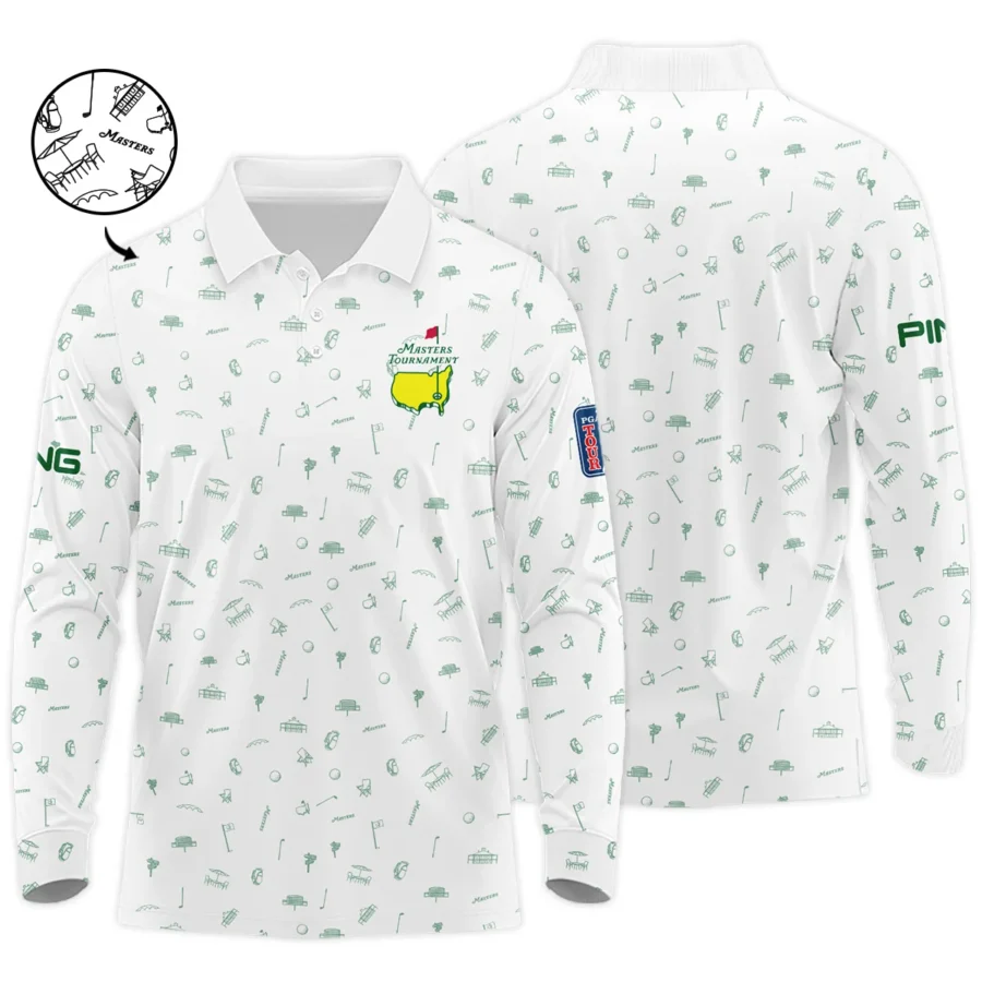 Golf Sport Masters Tournament Ping Long Polo Shirt Sports Augusta Icons Pattern White Green Long Polo Shirt For Men
