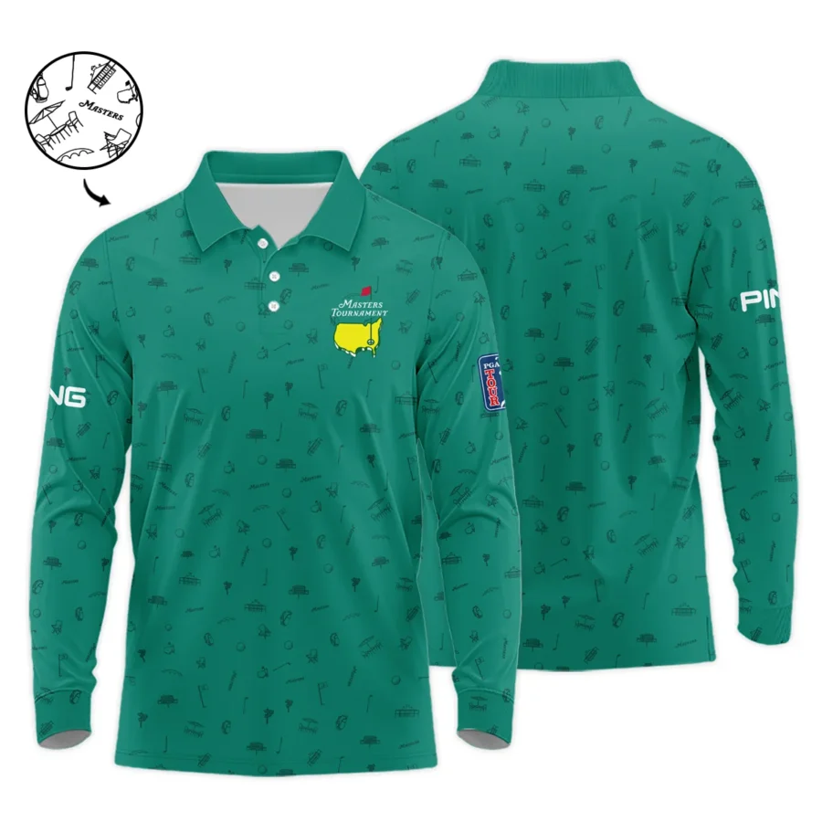 Golf Masters Tournament Ping Long Polo Shirt Augusta Icons Pattern Green Golf Sports All Over Print Long Polo Shirt For Men