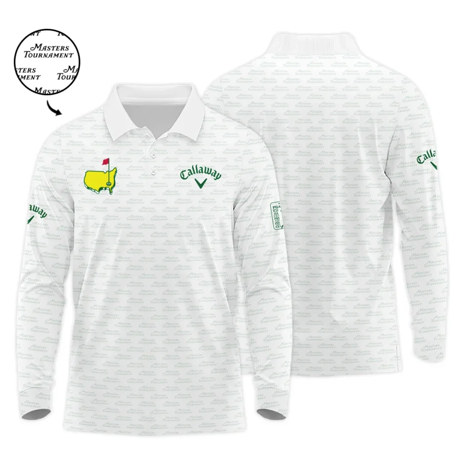 Masters Tournament Golf Callaway Long Polo Shirt Logo Text Pattern White Green Golf Sports All Over Print Long Polo Shirt For Men