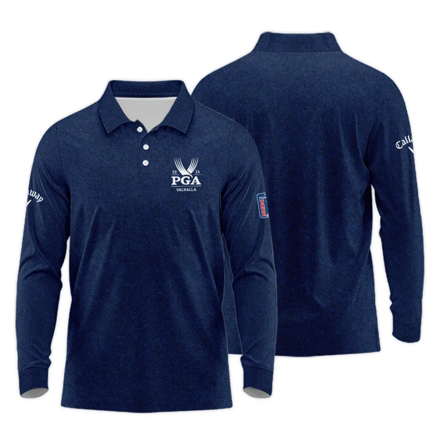 Special Version 2024 PGA Championship Valhalla Callaway Long Polo Shirt Blue Paperboard Texture Long Polo Shirt For Men