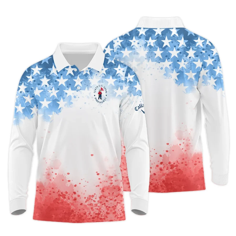 Special Version 124th U.S. Open Pinehurst Callaway Long Polo Shirt Watercolor Blue Red Stars Long Polo Shirt For Men