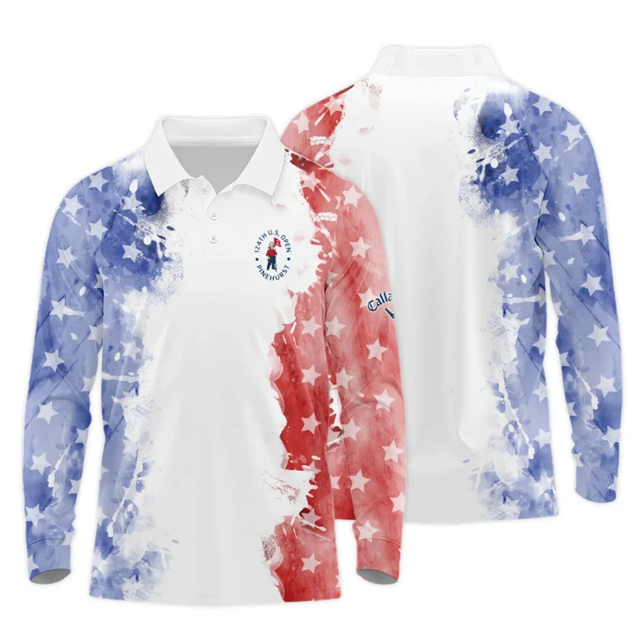 124th U.S. Open Pinehurst Special Version Callaway Long Polo Shirt Blue Red Watercolor Long Polo Shirt For Men