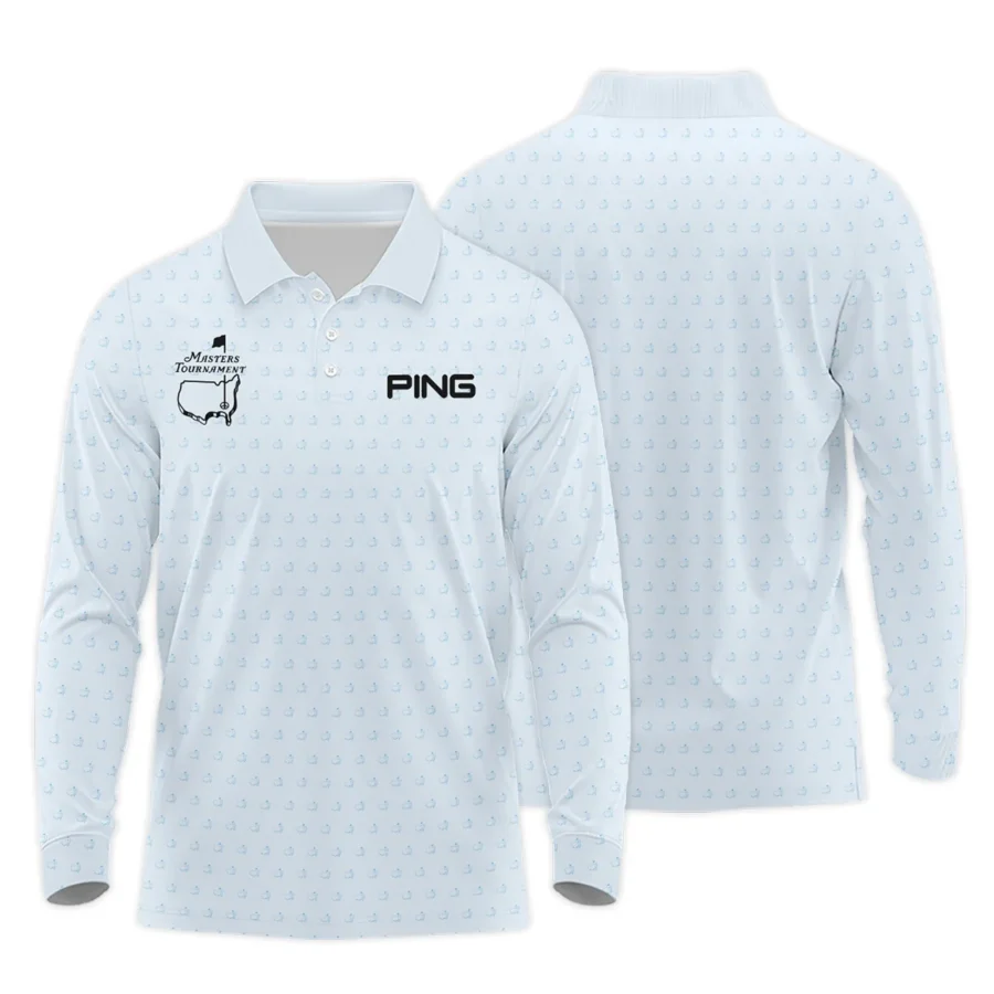 Pattern Masters Tournament Ping Long Polo Shirt White Light Blue Color Pattern Logo  Long Polo Shirt For Men