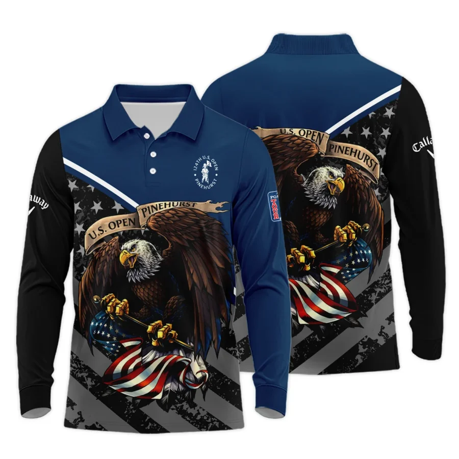 Special Version 124th U.S. Open Pinehurst Callaway Long Polo Shirt Color Blue Eagle USA  Long Polo Shirt For Men