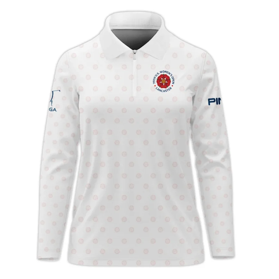 Golf Pattern 79th U.S. Women’s Open Lancaster Ping Zipper Long Polo Shirt White Color All Over Print Zipper Long Polo Shirt For Woman