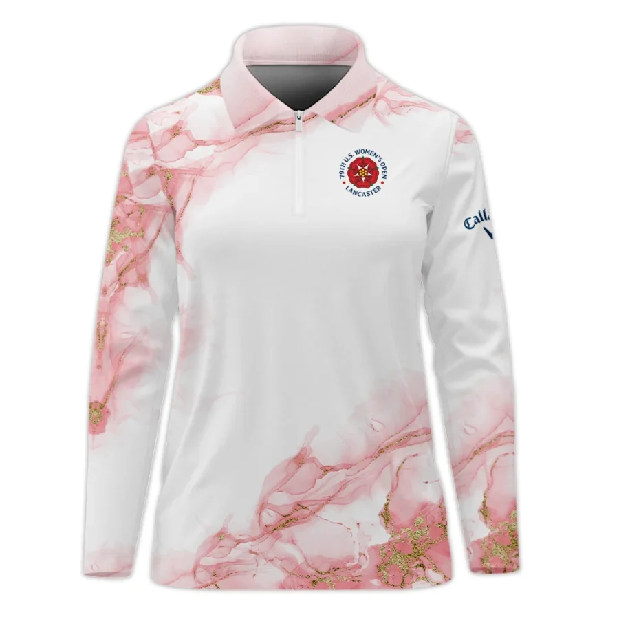 Pink Gold Marble 79th U.S. Women’s Open Lancaster Callaway Zipper Long Polo Shirt Golf Sport All Over Print Zipper Long Polo Shirt For Woman