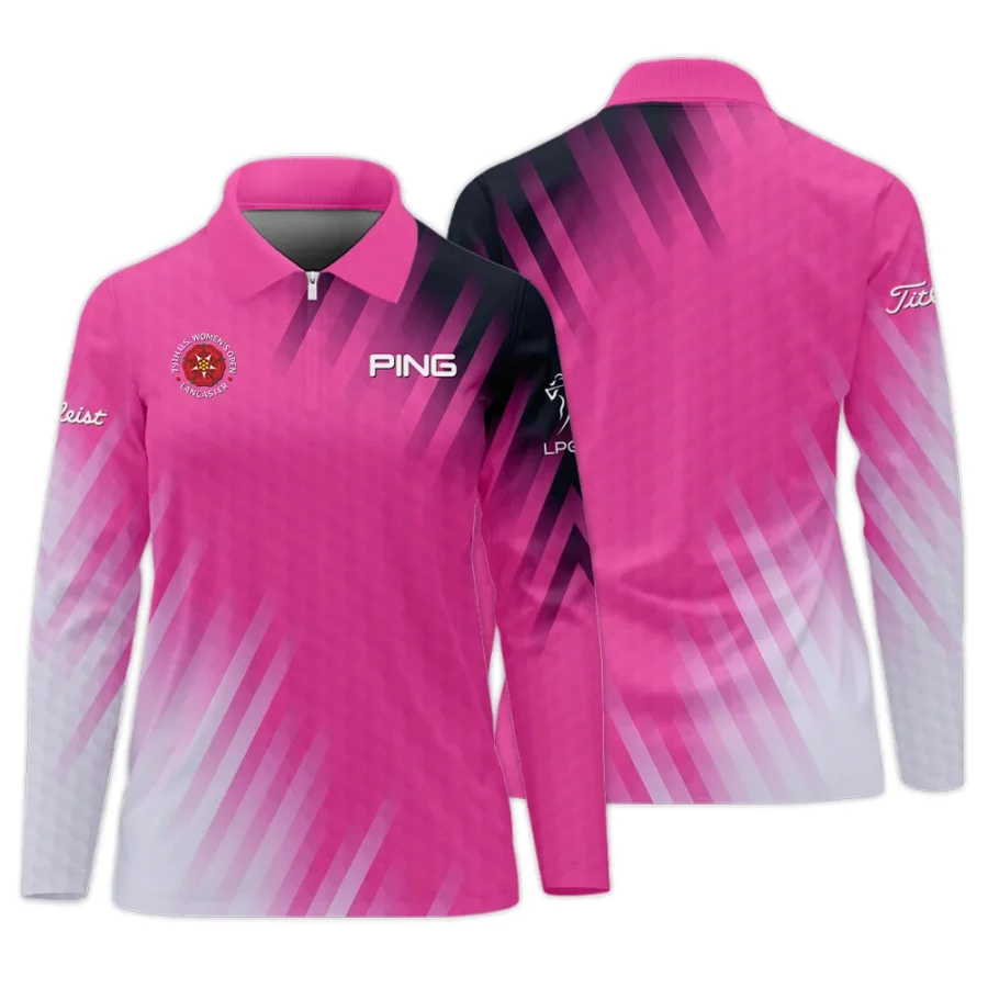 Golf 79th U.S. Women’s Open Lancaster Ping Zipper Long Polo Shirt Pink Color All Over Print Zipper Long Polo Shirt For Woman