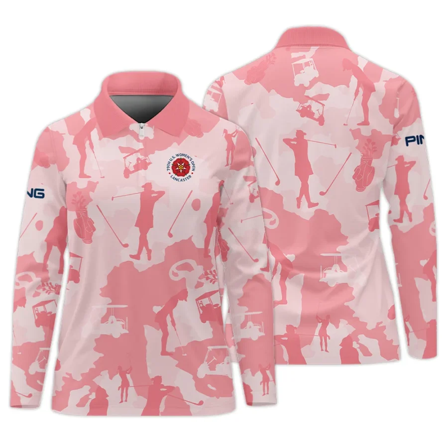 Camo Pink Color 79th U.S. Women’s Open Lancaster Ping Zipper Long Polo Shirt Golf Sport All Over Print Zipper Long Polo Shirt For Woman