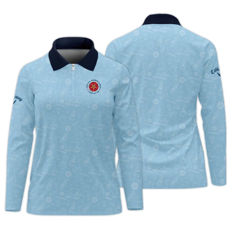 Golf Pattern Blue 79th U.S. Women’s Open Lancaster Callaway Zipper Long Polo Shirt Golf Sport All Over Print Zipper Long Polo Shirt For Woman