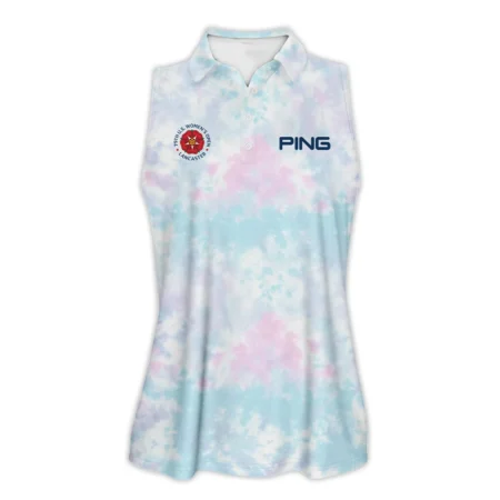 Tie dye Pattern 79th U.S. Women’s Open Lancaster Ping Sleeveless Polo Shirt Blue Mix Pink All Over Print Sleeveless Polo Shirt For Woman