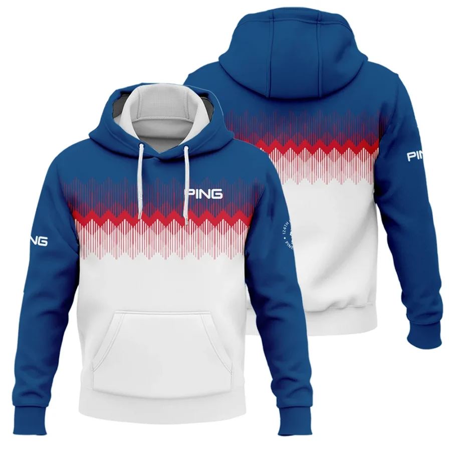 Ping 124th U.S. Open Pinehurst Hoodie Shirt Blue Red Fabric Pattern Golf Hoodie Shirt