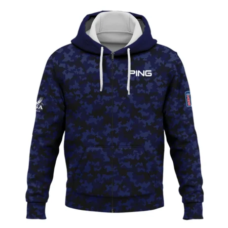 Golf 2024 PGA Championship Ping Zipper Hoodie Shirt Blue Camouflage Pattern Sport All Over Print Zipper Hoodie Shirt