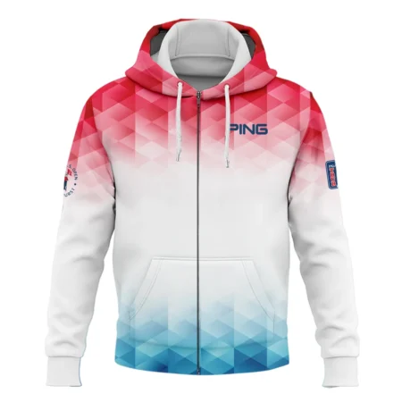 124th U.S. Open Pinehurst Ping Golf Sport Zipper Hoodie Shirt Blue Red Abstract Geometric Triangles All Over Print Zipper Hoodie Shirt