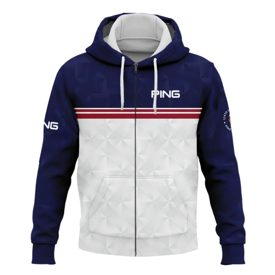 Golf Sport 124th U.S. Open Pinehurst Ping Zipper Hoodie Shirt Dark Blue White Abstract Geometric Triangles All Over Print Zipper Hoodie Shirt