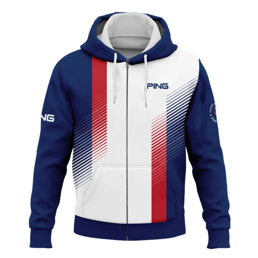 Sport Ping 124th U.S. Open Pinehurst Golf Zipper Hoodie Shirt Blue Red Striped Pattern White All Over Print Zipper Hoodie Shirt