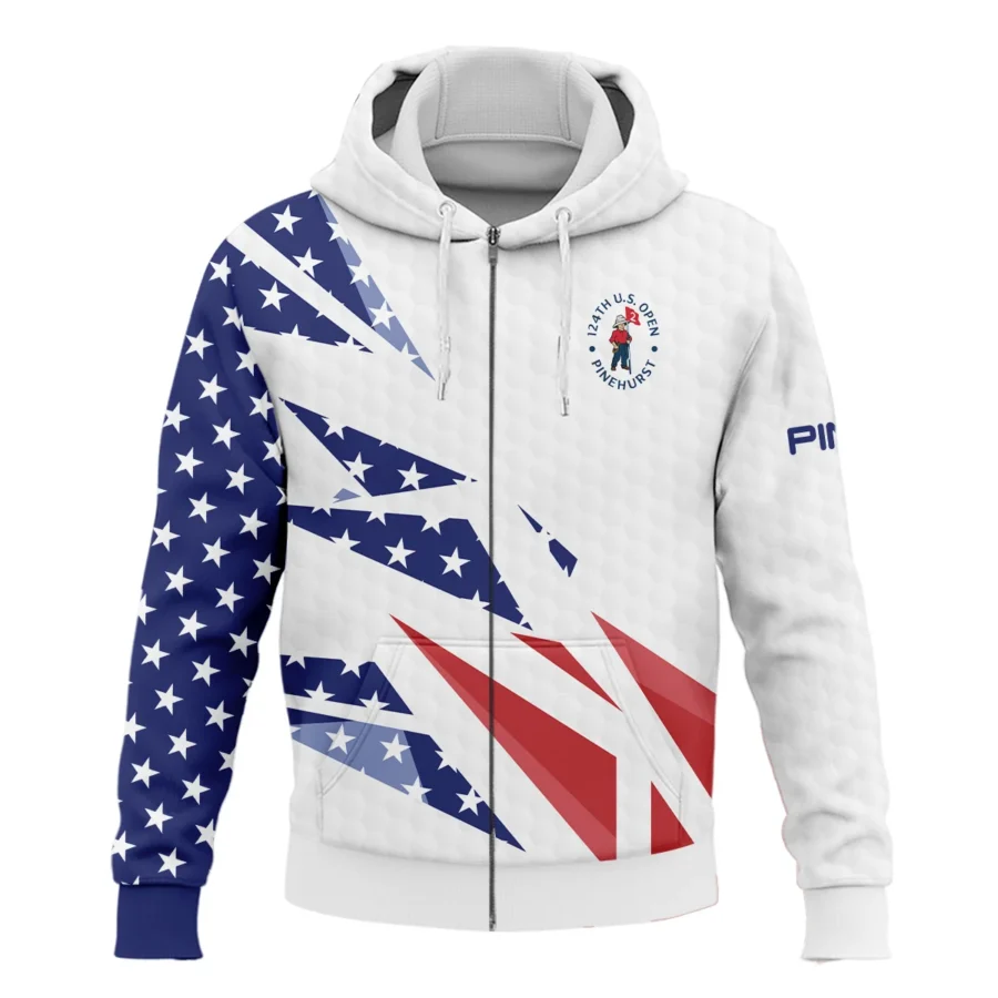 124th U.S. Open Pinehurst Ping Zipper Hoodie Shirt Golf Pattern White USA Flag All Over Print Zipper Hoodie Shirt