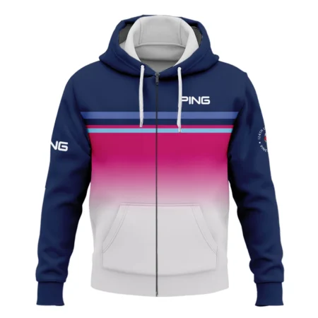 Sport Ping 124th U.S. Open Pinehurst Zipper Hoodie Shirt White Strong Pink Very Dark Blue Pattern  All Over Print Zipper Hoodie Shirt