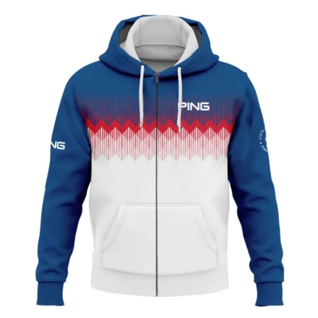 Ping 124th U.S. Open Pinehurst Zipper Hoodie Shirt Blue Red Fabric Pattern Golf Zipper Hoodie Shirt