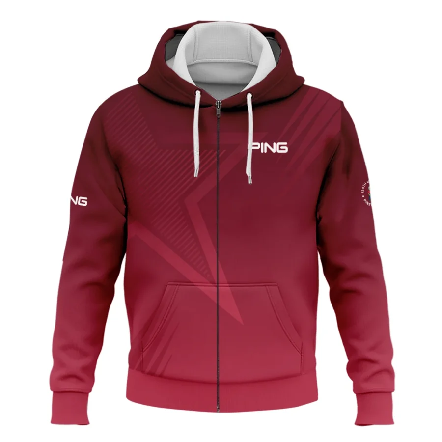 Ping 124th U.S. Open Pinehurst Golf Sport Zipper Hoodie Shirt Star Gradient Red Straight Pattern Zipper Hoodie Shirt