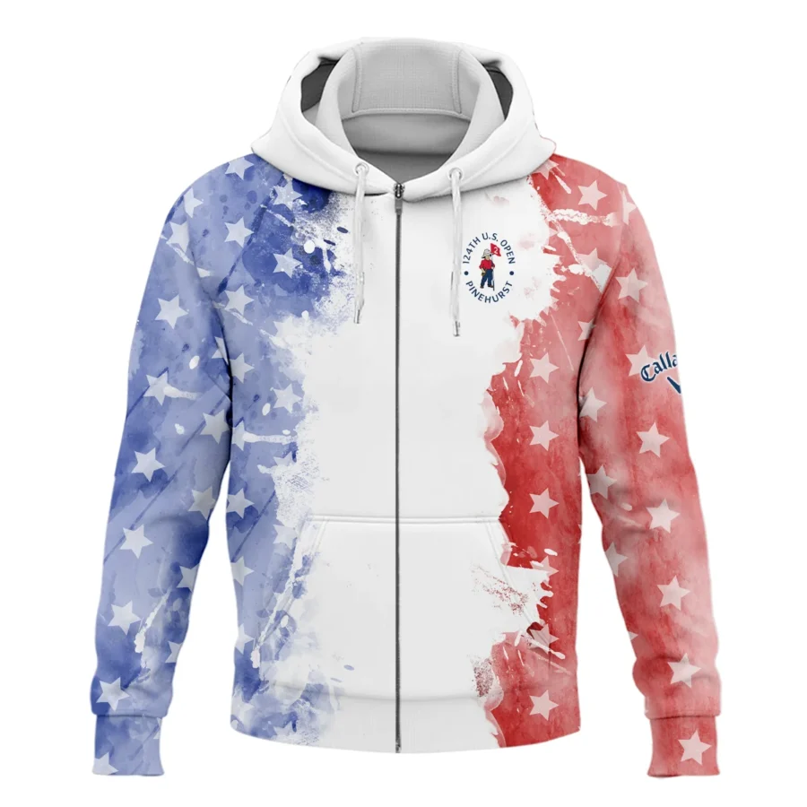 124th U.S. Open Pinehurst Special Version Callaway Zipper Hoodie Shirt Blue Red Watercolor Zipper Hoodie Shirt