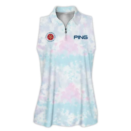 Tie dye Pattern 79th U.S. Women’s Open Lancaster Ping Zipper Sleeveless Polo Shirt Blue Mix Pink All Over Print Zipper Sleeveless Polo Shirt For Woman