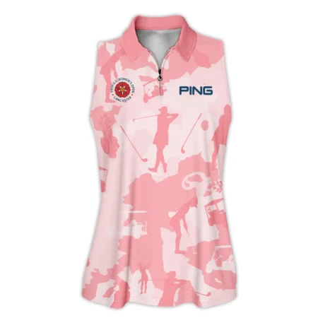 Camo Pink Color 79th U.S. Women’s Open Lancaster Ping Zipper Sleeveless Polo Shirt Golf Sport All Over Print Zipper Sleeveless Polo Shirt For Woman