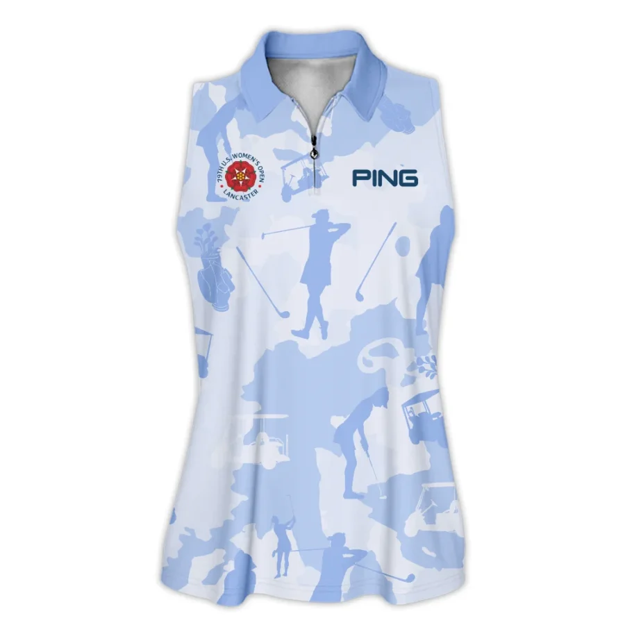 Camo Blue Color 79th U.S. Women’s Open Lancaster Ping Zipper Sleeveless Polo Shirt Golf Sport All Over Print Zipper Sleeveless Polo Shirt For Woman