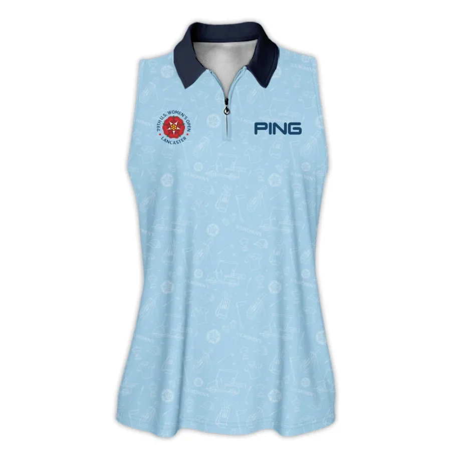 Golf Pattern Blue 79th U.S. Women’s Open Lancaster Ping Zipper Sleeveless Polo Shirt Golf Sport All Over Print Zipper Sleeveless Polo Shirt For Woman