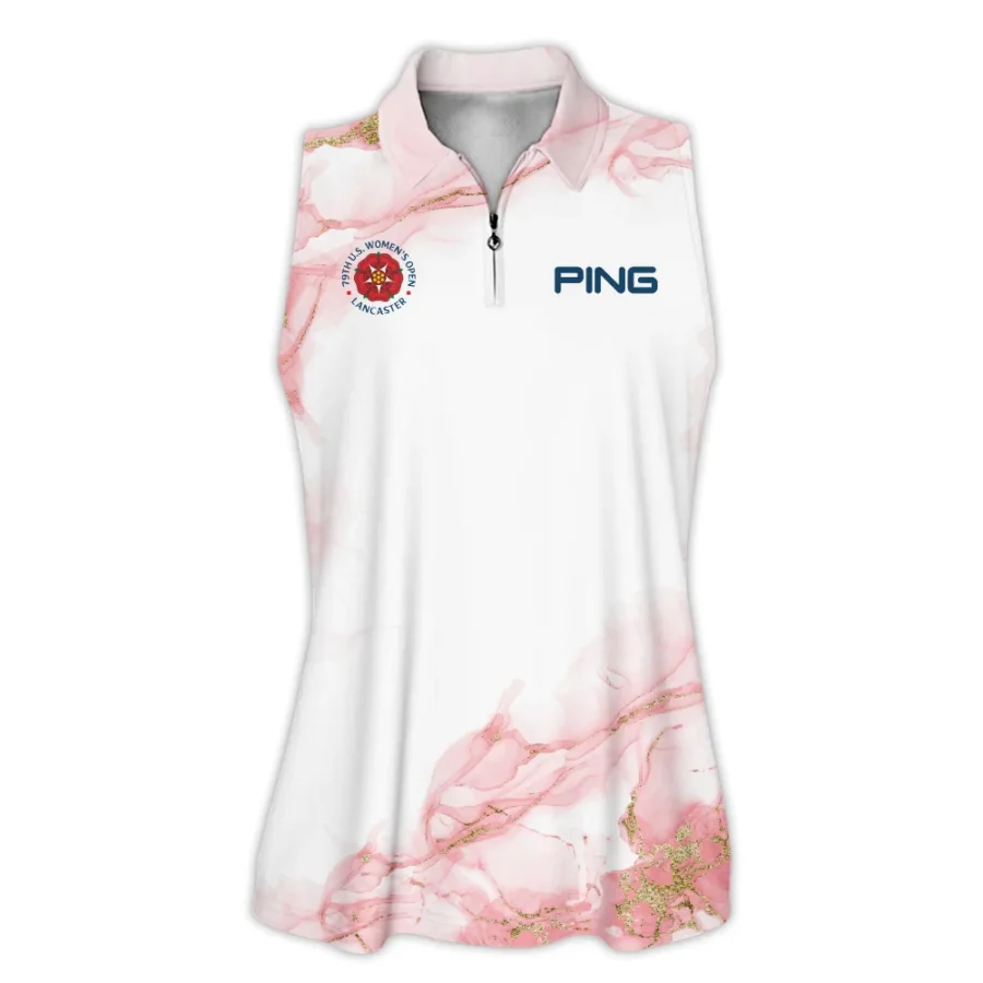 Pink Gold Marble 79th U.S. Women’s Open Lancaster Ping Zipper Sleeveless Polo Shirt Golf Sport All Over Print Zipper Sleeveless Polo Shirt For Woman