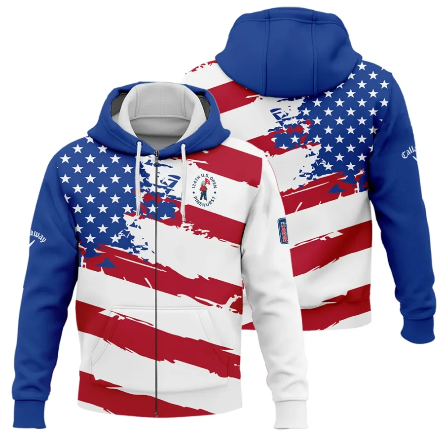 Sports Callaway 124th U.S. Open Pinehurst Zipper Hoodie Shirt USA Flag Grunge White All Over Print Zipper Hoodie Shirt