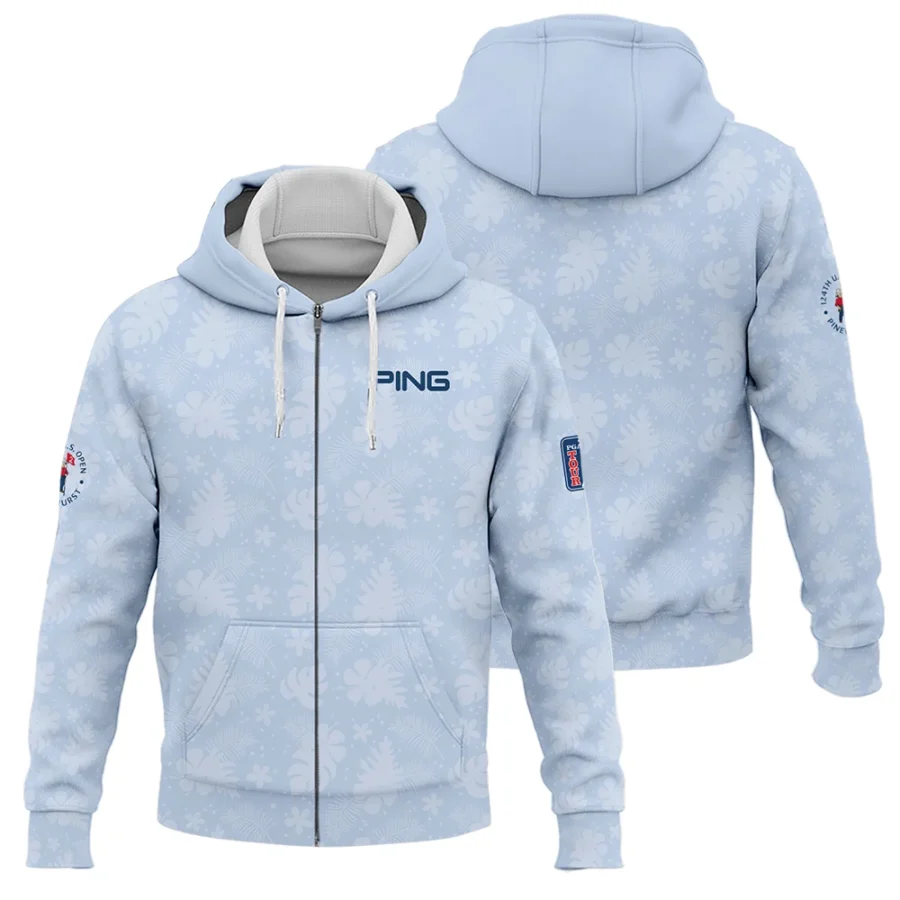 124th U.S. Open Pinehurst Ping Golf Zipper Hoodie Shirt Light Blue Pastel Floral Hawaiian Pattern All Over Print Zipper Hoodie Shirt