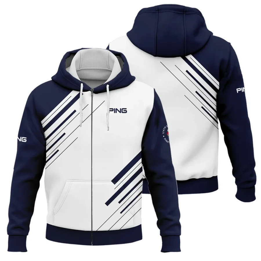 Ping 124th U.S. Open Pinehurst Golf Zipper Hoodie Shirt Striped Pattern Dark Blue White All Over Print Zipper Hoodie Shirt