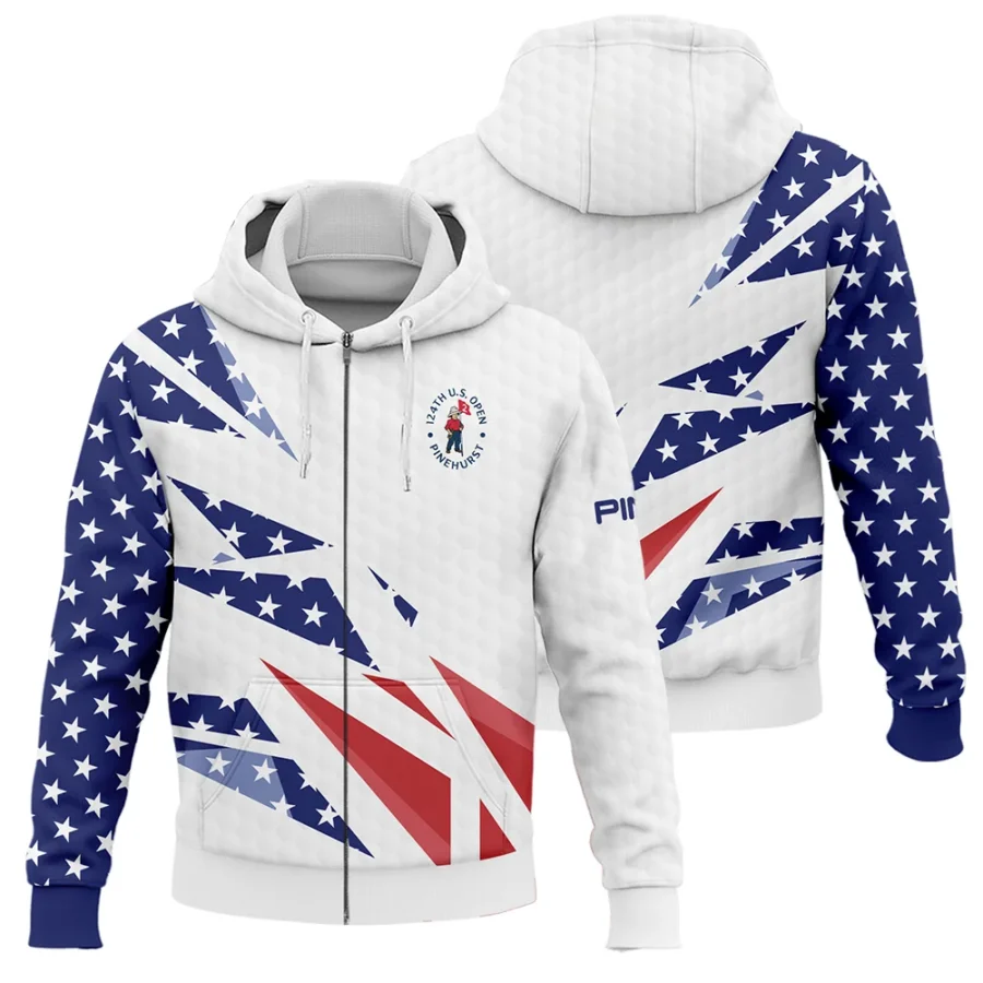 124th U.S. Open Pinehurst Ping Zipper Hoodie Shirt Golf Pattern White USA Flag All Over Print Zipper Hoodie Shirt