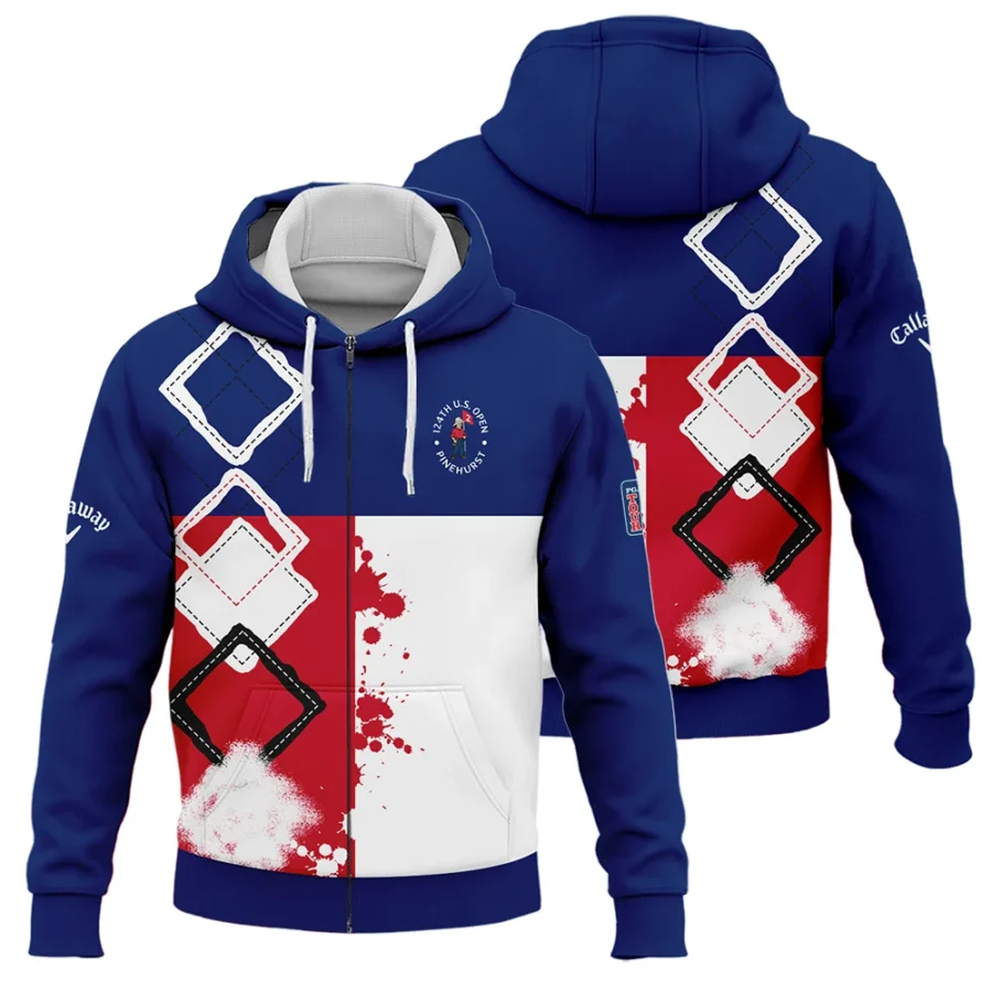 124th U.S. Open Pinehurst Callaway Zipper Hoodie Shirt Blue Red White Pattern Grunge All Over Print Zipper Hoodie Shirt