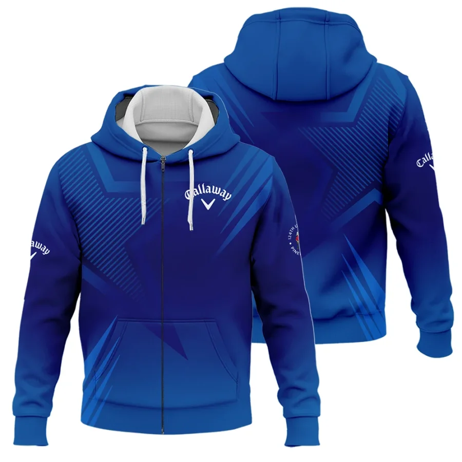 124th U.S. Open Pinehurst No.2 Callaway Zipper Hoodie Shirt Dark Blue Gradient Star Pattern Zipper Hoodie Shirt